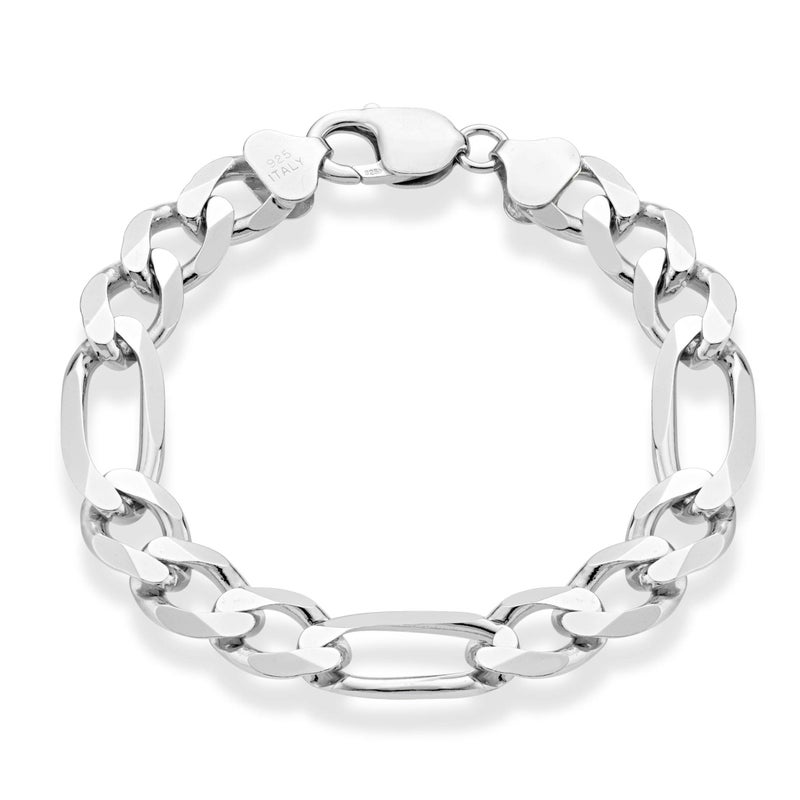 Miabella 925 Sterling Silver Italian 11mm Solid Diamond-Cut Figaro Link Chain Bracelet for Men Made in Italy (Length 8 Inches) - Image 1